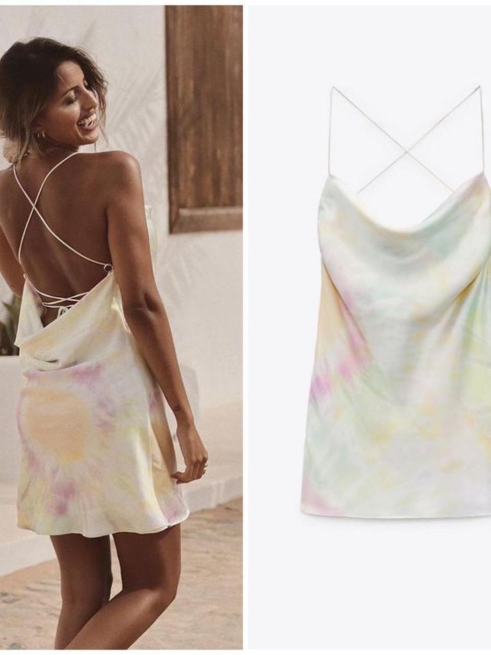 Zara Pastel Tie-Dye Backless Slip Dress